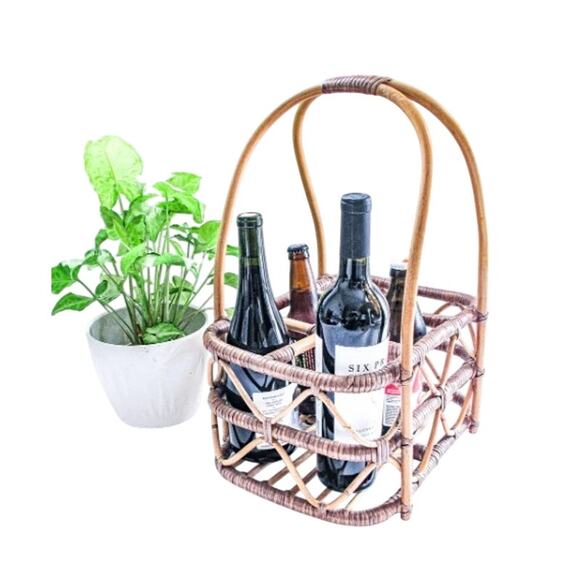 Vintage Woven Bamboo Bent Handle Basket Rustic Boho Farmhouse Decor 18” - Picture 7 of 9